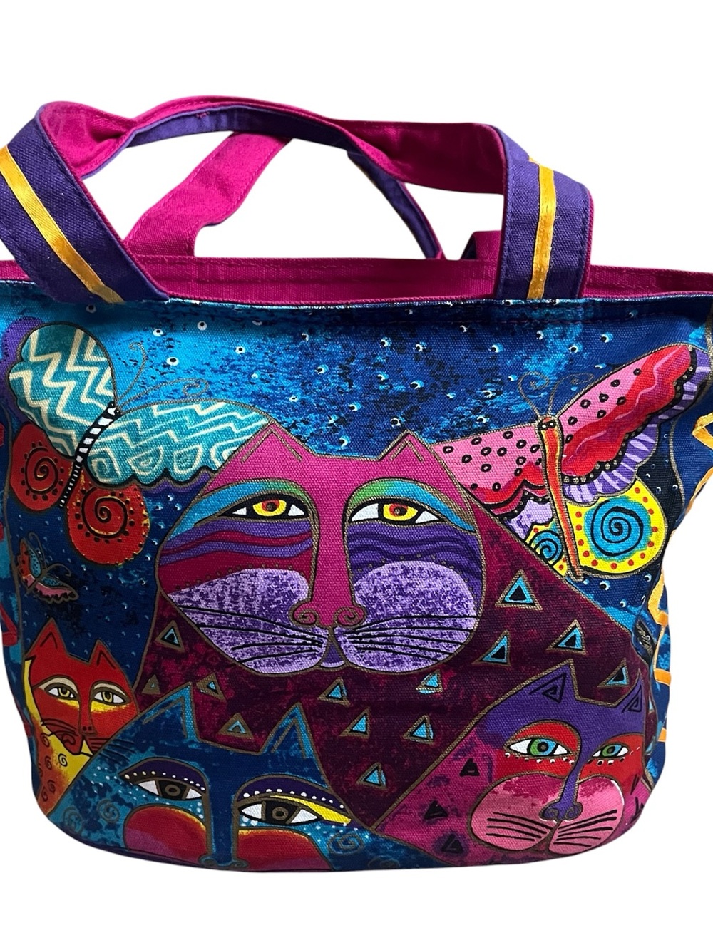 Laurel Burch Cat & Butterfly Graphic Tote Bag